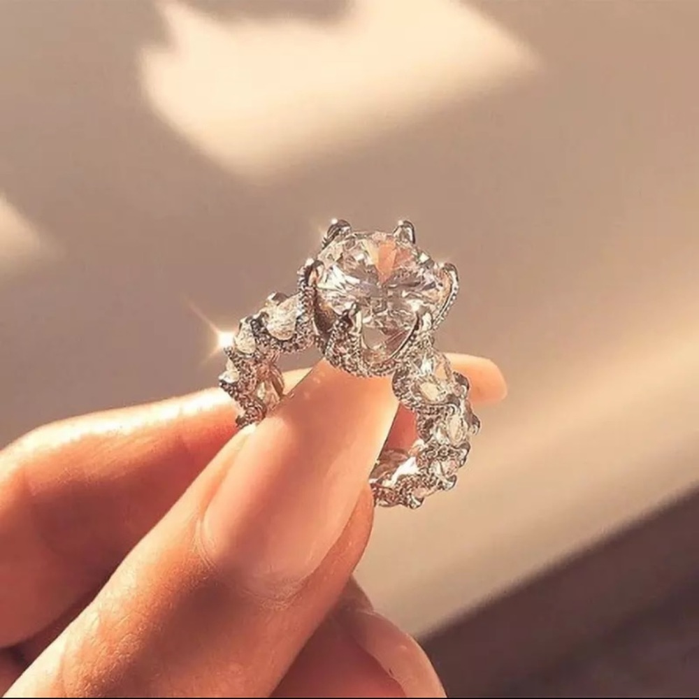 TrendySilver PlatedBridal StatementBig WhiteZircon - Picture 1 of 3